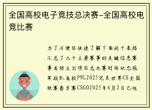 全国高校电子竞技总决赛-全国高校电竞比赛